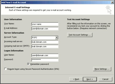 Configure Outlook 2007 by web hosting company