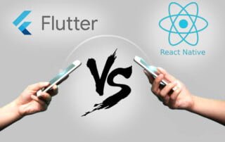 Flutter Vs React Native app Two hands holding mobile phones